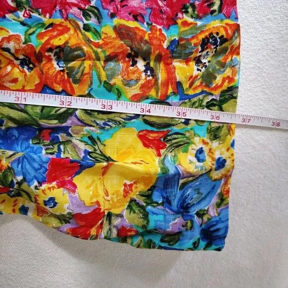 Floral Pleated Skirt Womens Size 8 Vintage 90s High Waist Midi Bright Colorful - Picture 7 of 9